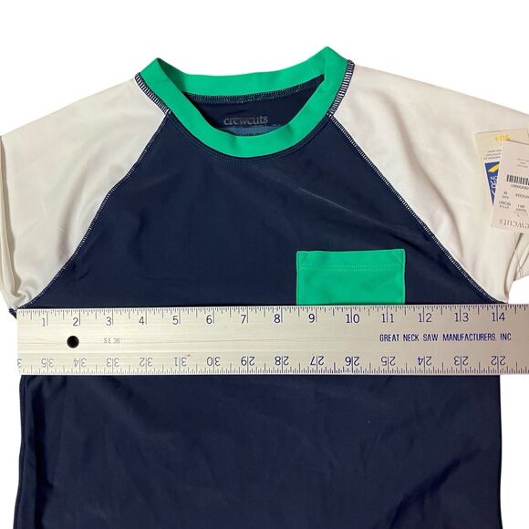 Crewcuts Boys M Blue Colorblock UPF 50+ Rash Guard Swim Shirt Top Vacation - Picture 6 of 13